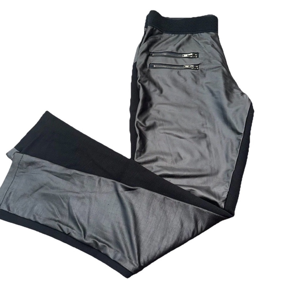 Shinestar Womens M Black Leggings Pants Faux Leather & knit‎ Back Zippers Goth